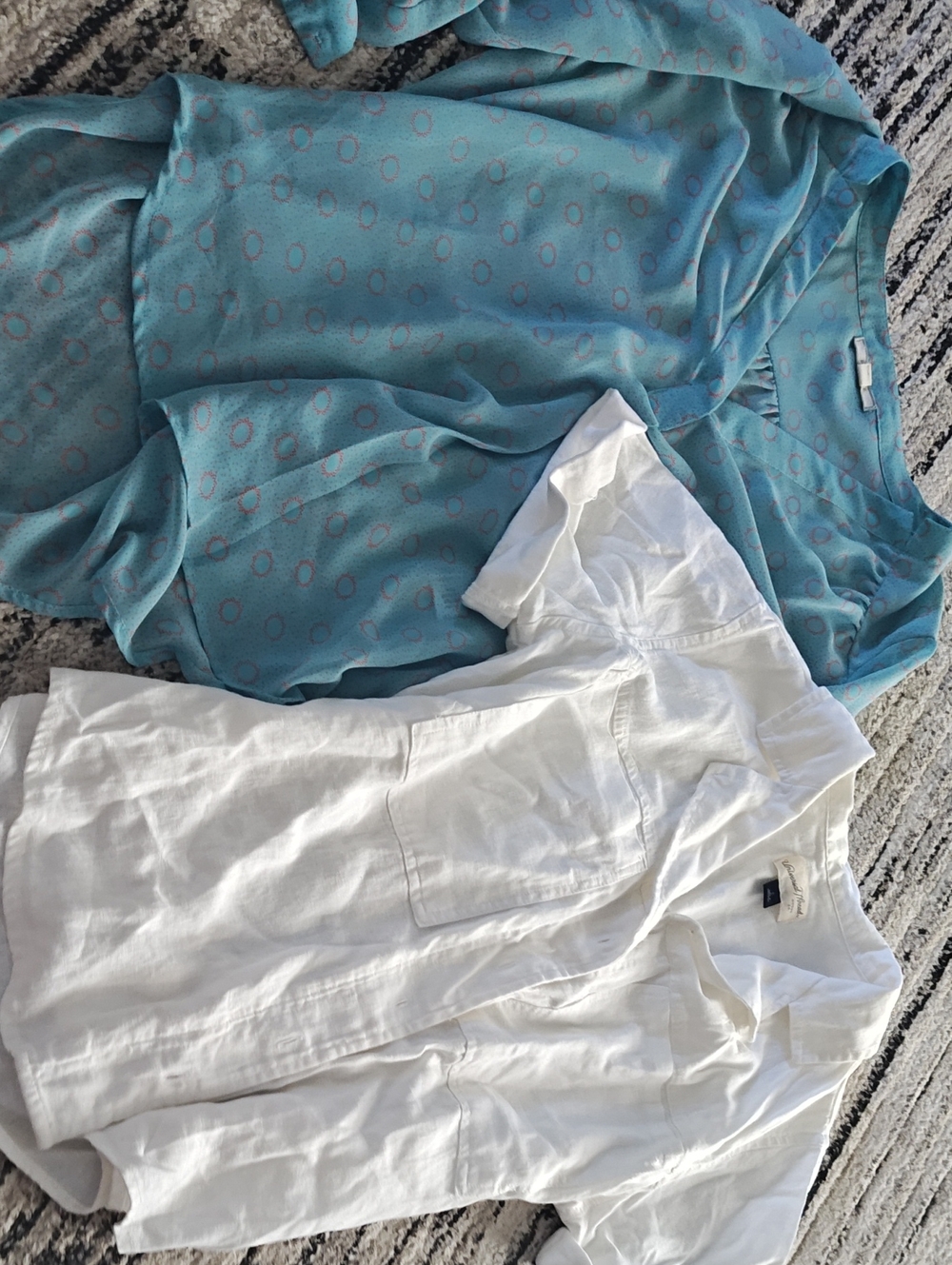 Pleione Teal Blue Sheer Blouse with Subtle Coral Dots